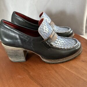 FreeBird Bristol Leather‎ Blue Snake Print Distressed Slip On Heeled Shoe W 10